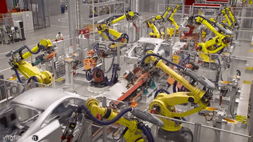 Assembly automation on a car production line with robot arms